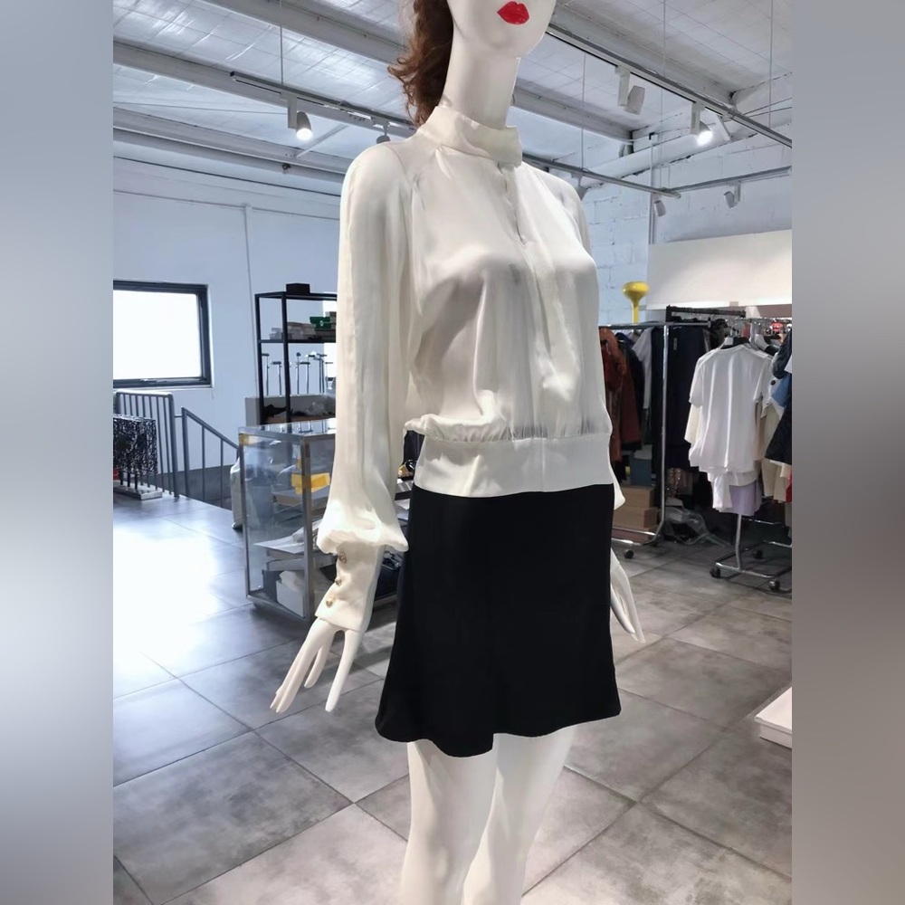 US 6 BALMAIN Pearl White Silk Blouse NWT